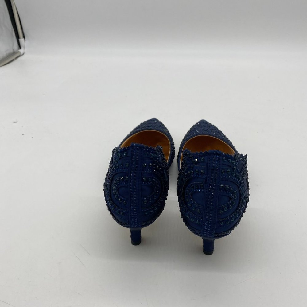 XYD blue rhinestone pointy toe kitten low heels slippers pumps shoes - Picture 4 of 8